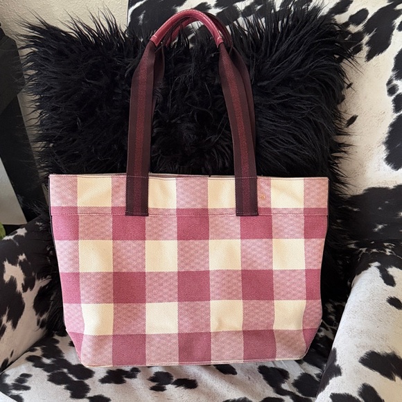 Coach Pink and Cream Checkered Tote - Picture 4 of 12